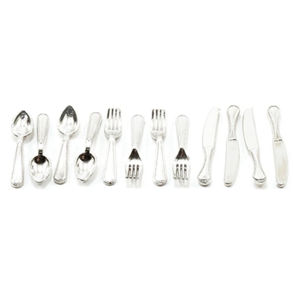 IM65332 Flatware Set for Dollhouse Miniature - Silver - 12 Piece