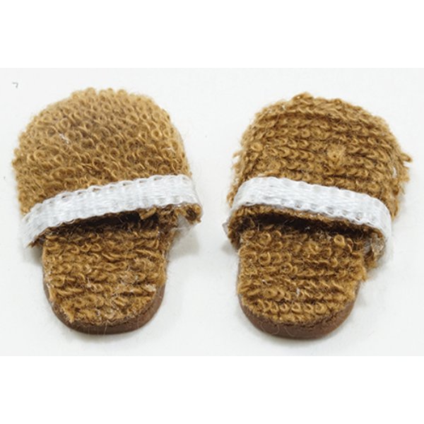 IM65583 Mens Slippers for Dollhouse Miniature - Brown with White
