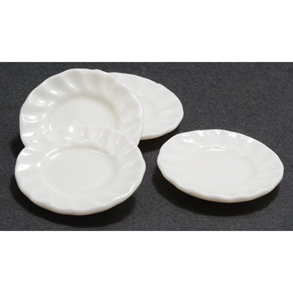 IM65637 White Fluted Edge Plates for Dollhouse Miniature - 4 Piece