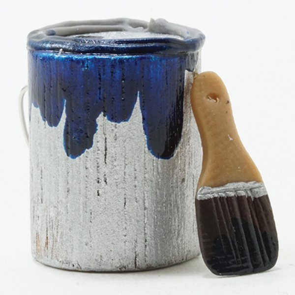 IM65645 Paint Can & Brush Set for Dollhouse Miniature - Blue