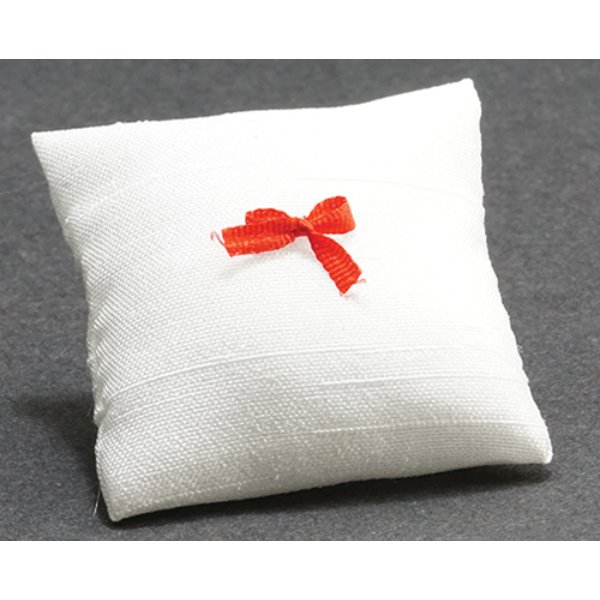 BB80012 Pillow for Dollhouse Miniature - White with Red Bow