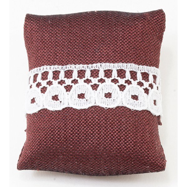 BB80014 Pillow for Dollhouse Miniature - Burgundy with White Lace