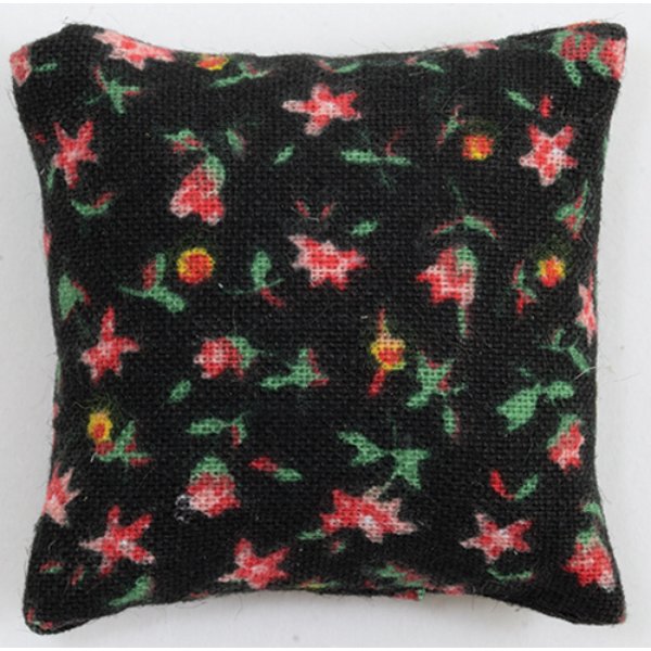 BB80034 Pillow for Dollhouse Miniature - Black with Pink Flowers