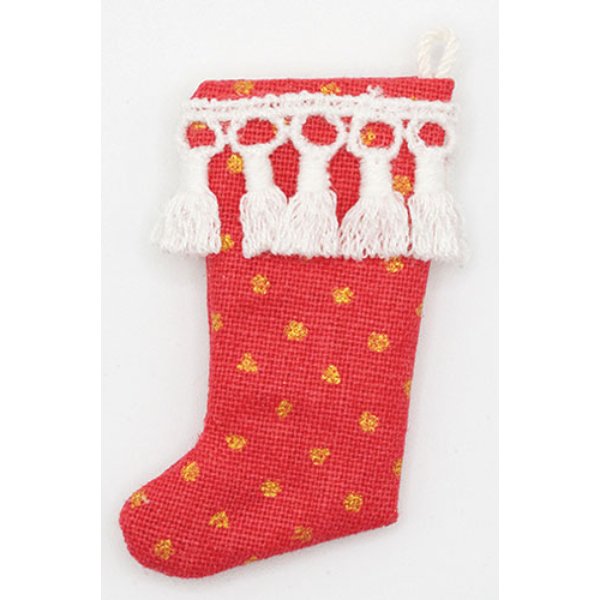 BB90011 Stocking for Dollhouse Miniature - Red with Gold Dots