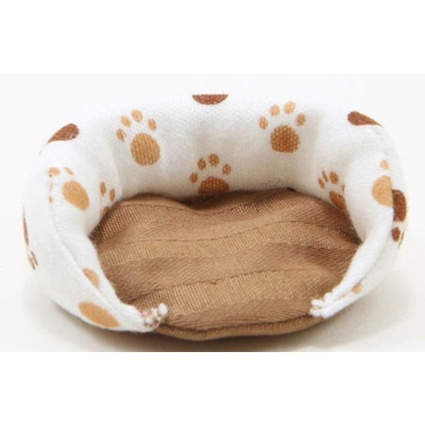 BB90016 Small Dog Bed for Dollhouse Miniature - Paw Print with Brown Fabric