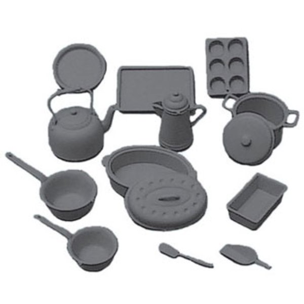 CB2213 Cookware Kit for Dollhouse Miniature - Black - 14 Piece