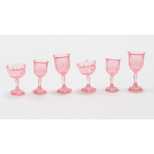 CB38P Cut Stemware for Dollhouse Miniature - Pink - 6 Piece