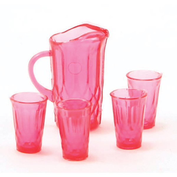 CB88CR Pitcher with 4 Glasses for Dollhouse Miniature - Cranberry