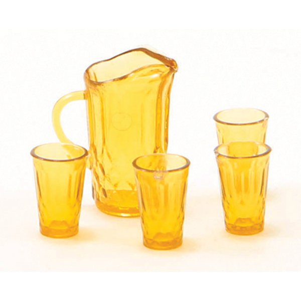 CB88DA Pitcher with 4 Glasses for Dollhouse Miniature - Dark Amber
