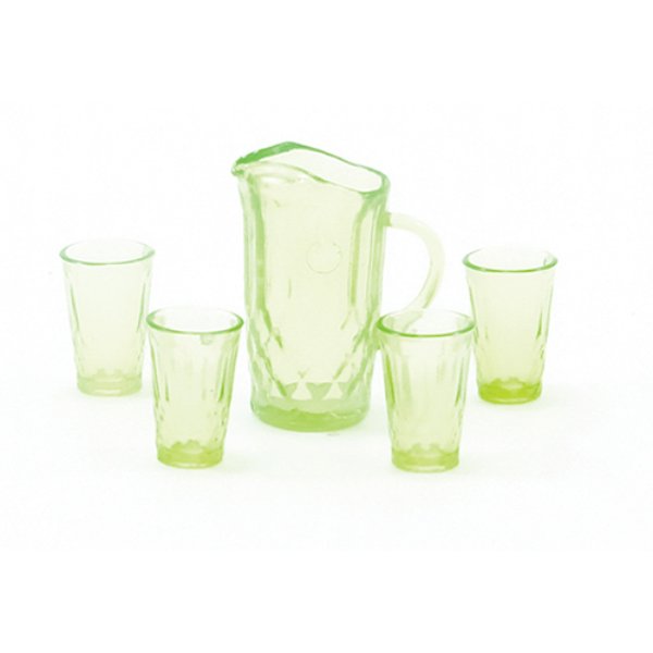 CB88G Pitcher with 4 Glasses for Dollhouse Miniature - Green