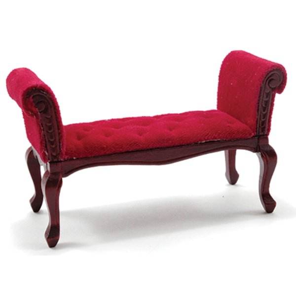 CLA10841 Settee for Dollhouse Miniature - Mahogany with Red Velour Fabric
