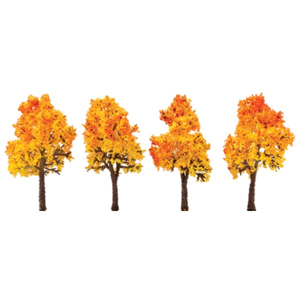 CA6003 3 in. Red & Orange Autumn Tree with Textured Trunk for Dollhouse Miniature - Pack of 4