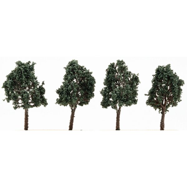 CA6007 3 in. Dark Green Oak Tree with Textured Trunk for Dollhouse Miniature - Pack of 4