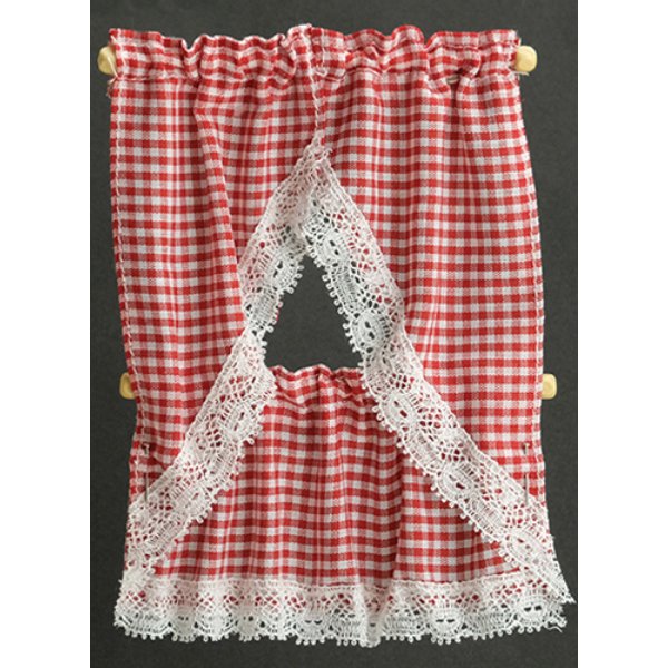 BB50606 Kitchen Curtain for Dollhouse Miniature - Gingham Red