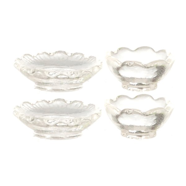 AZG8223 2 Clear Bowls & 2 Plates for Dollhouse Miniature - 4 Piece