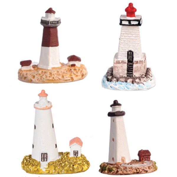 AZT8484 Mini Poly Lighthouses for Dollhouse Miniature - 4 Piece