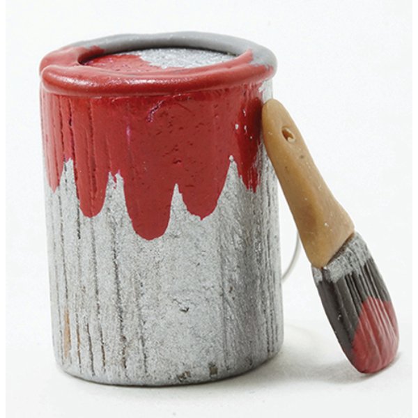 IM65112 Paint Can & Brush Set for Dollhouse Miniature - Red - 2 Piece