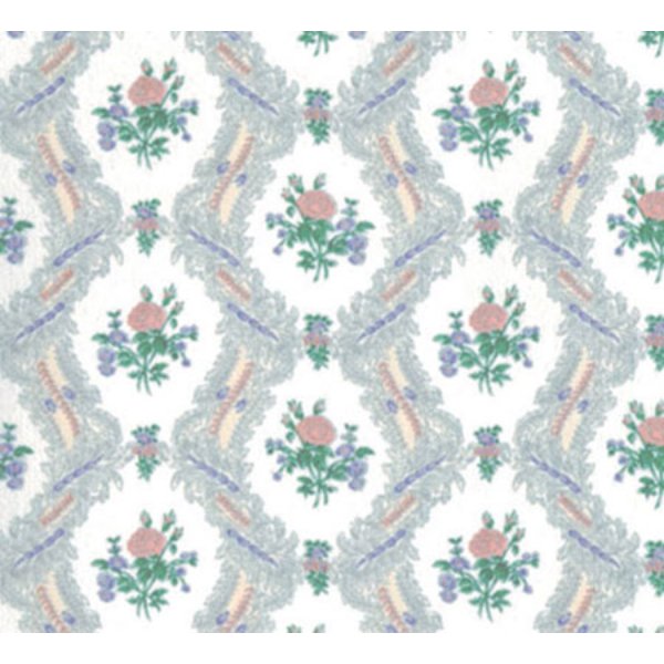MG156D25 Ogee Lace Wallpaper for Dollhouse Miniature - White & Peach - 3 Piece