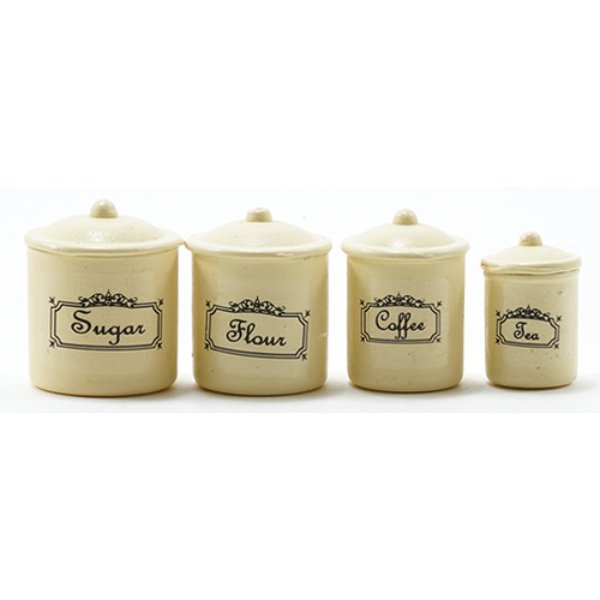 IM65259 Canister Set for Dollhouse Miniature - Ivory - 4 Piece