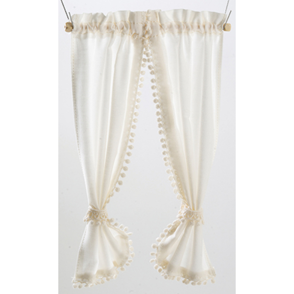 BB52001 7 in. Ecru Country Curtains for Dollhouse Miniature
