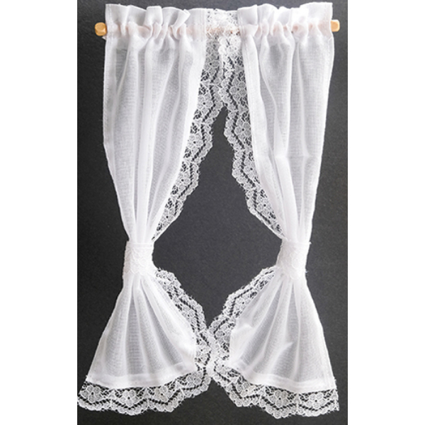 BB52202 7 in. Tie Back Ruffled Sheer Curtain for Dollhouse Miniature, White