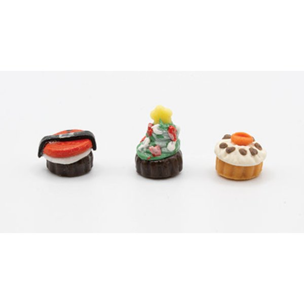IM65018 Christmas Cupcakes for Dollhouse Miniature - 3 Piece