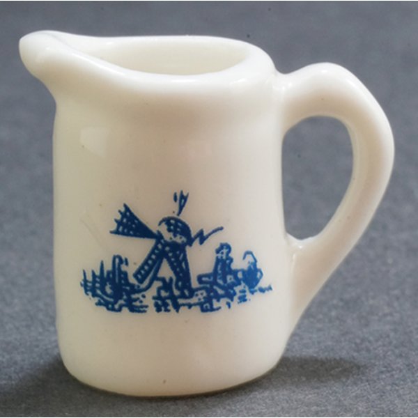 IM65487 White Porcelain Pitcher with Blue Design for Dollhouse Miniature