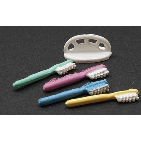 IM65542 Toothbrush Holder with 4 Toothbrushes for Dollhouse Miniature