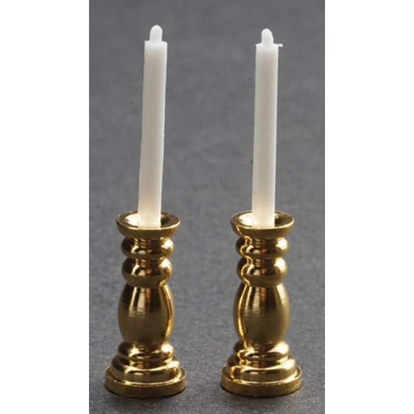 IM65575 Candlesticks for Dollhouse Miniature - Brass - Set of 2