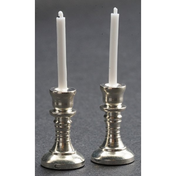 IM65585 Silver Candlesticks for Dollhouse Miniature - Set of 2