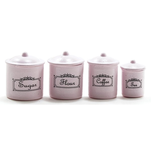 IM65611 Canister Set for Dollhouse Miniature - Pink - 4 Piece