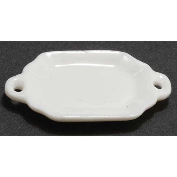IM65640 White Serving Plate with Handles for Dollhouse Miniature