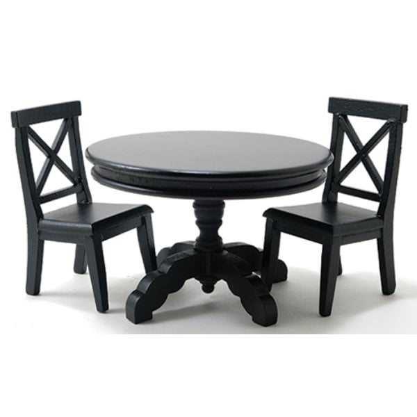 CLA91705 Black Pedestal Table with 2 Chairs for Dollhouse Miniature