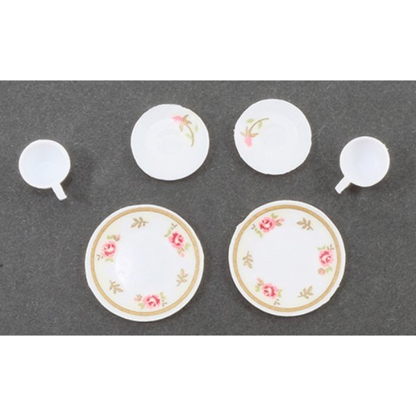 CB099P Decorated Dishes for Dollhouse Miniature - Pink - 6 Piece