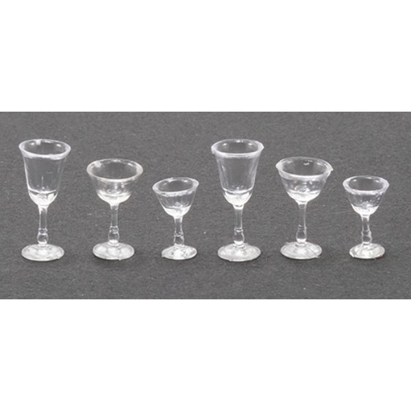 CB110CP Stemware for Dollhouse Miniature - Clear Plain - 6 Piece