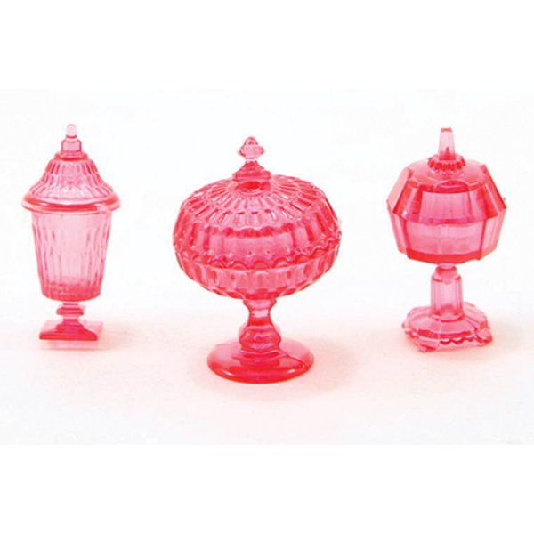 CB68CR Candy Dishes for Dollhouse Miniature - Cranberry - 3 Piece