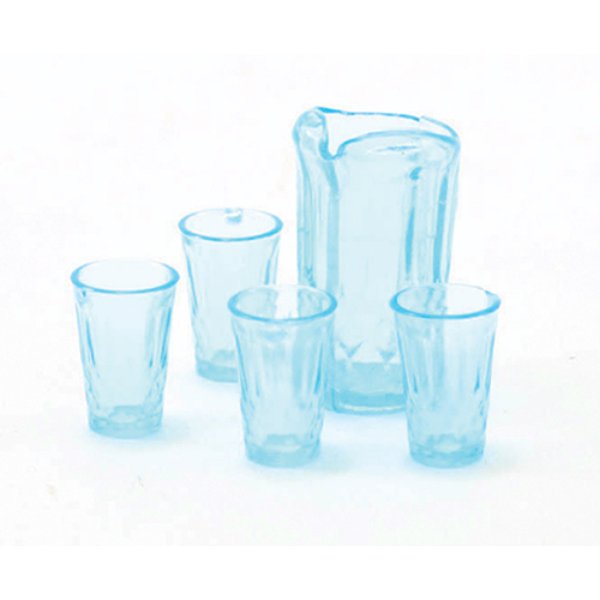 CB88B Pitcher with 4 Glasses for Dollhouse Miniature - Blue