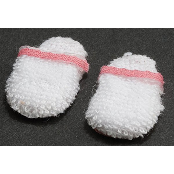 IM65587 Womens Slippers for Dollhouse Miniature - White with Pink