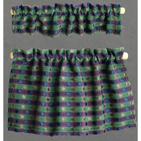 BB70029 Cafe Curtains for Dollhouse Miniature - Green with Blue