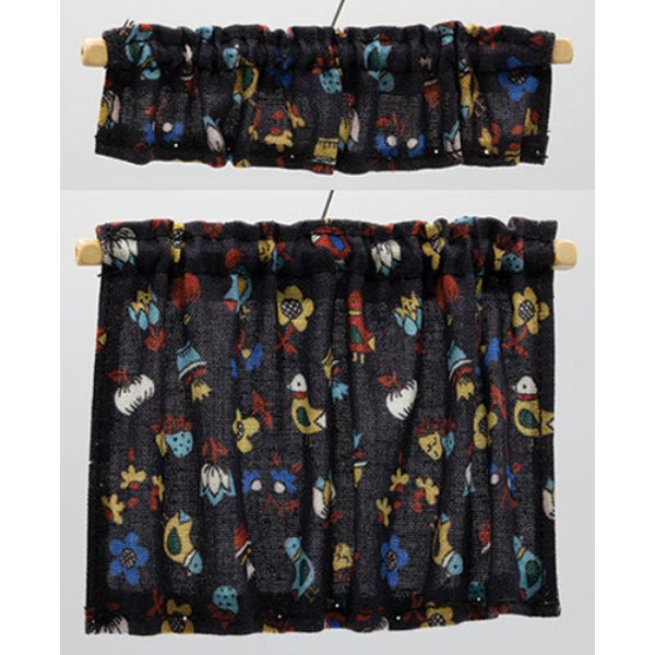 BB50404 Cottage Curtains Set for Dollhouse Miniature - Black Country Kitchen