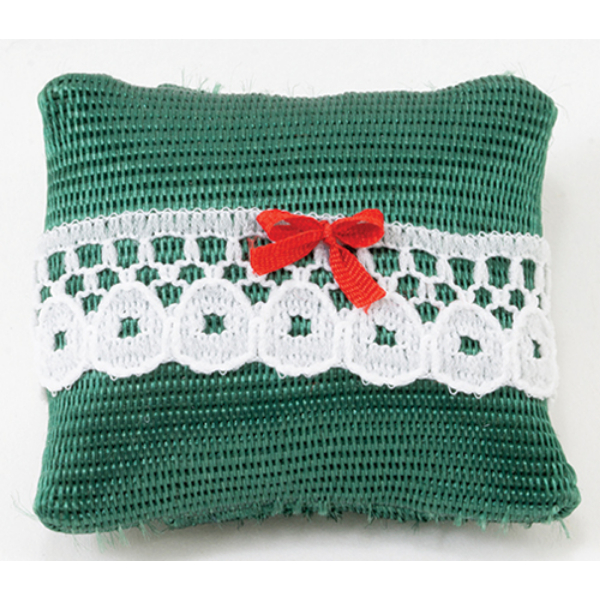 BB80013 Green with Red Bow Pillow for Dollhouse Miniature