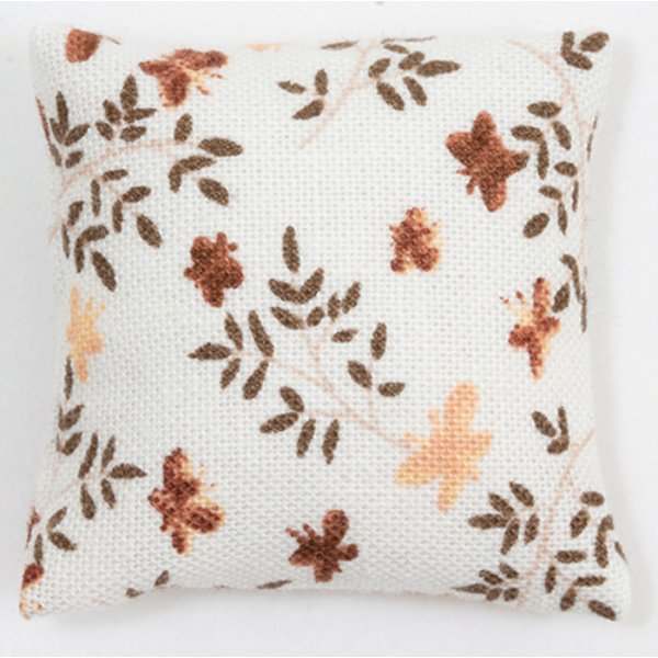 BB80022 Pillow for Dollhouse Miniature - White with Brown Butterfly