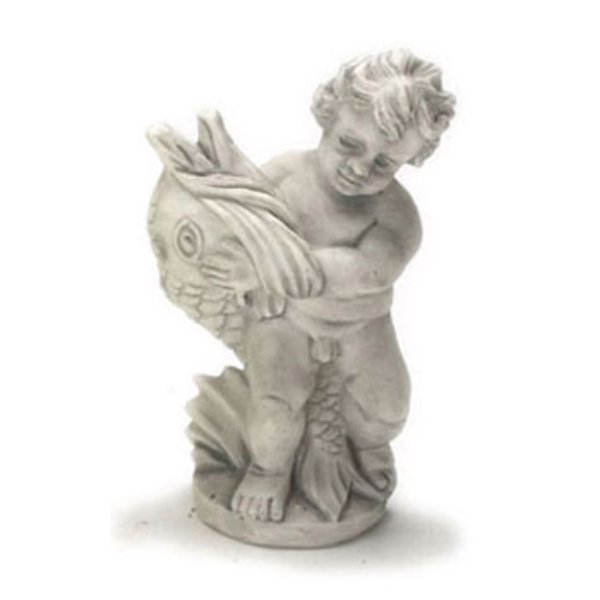 FCA1047GY Angel with Fish Statue for Dollhouse Miniature - Gray