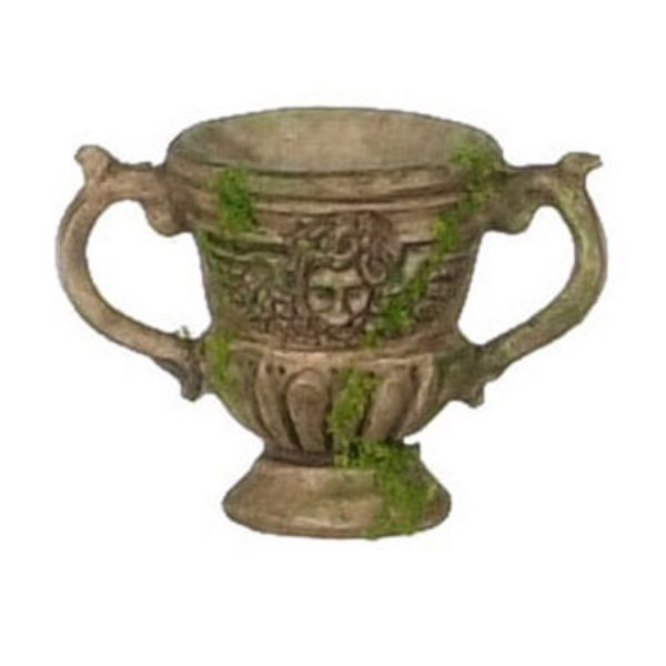 FCA1049B Urn for Dollhouse Miniature - Brown with Moss - 3 Piece