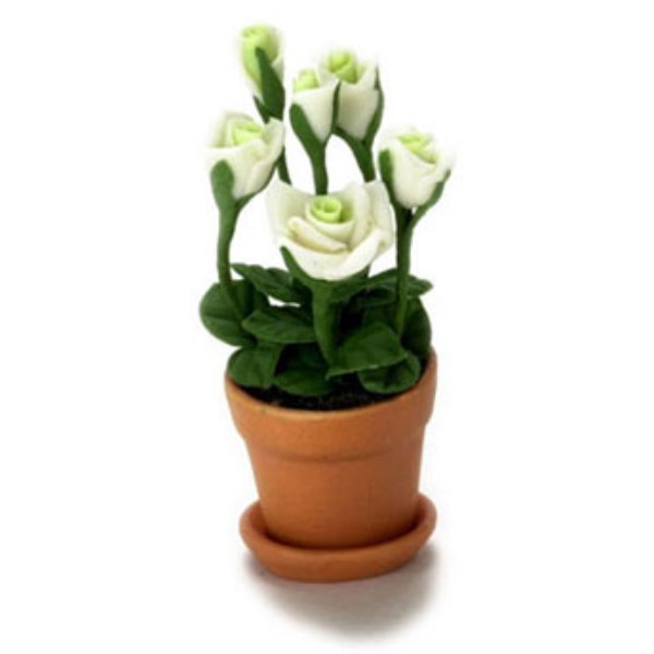 FCA1569 White Rose Pot for Dollhouse Miniature