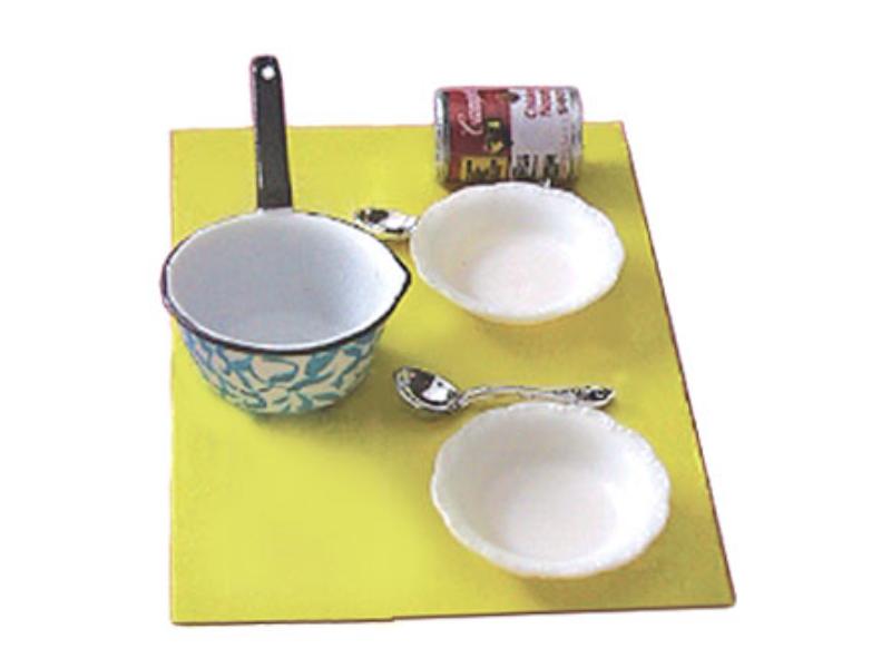 CAR0086 Soup Set with Pan Bowls & Spoons for Dollhouse Miniature