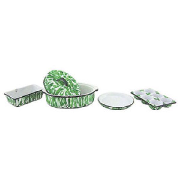 CAR0873 Roaster & Pan Set for Dollhouse Miniature - Flow Green - 5 Piece