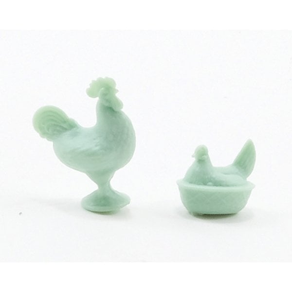 CB152J Rooster & Hen Figurines for Dollhouse Miniature - Jadeite