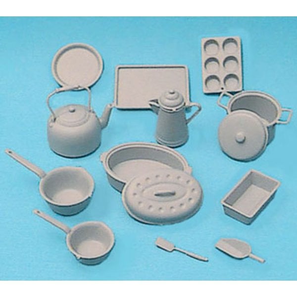 CB2212 M-163 Cookware for Dollhouse Miniature Kit - Gray - 14 Piece