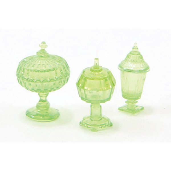 CB68G Candy Dishes for Dollhouse Miniature - Green - 3 Piece